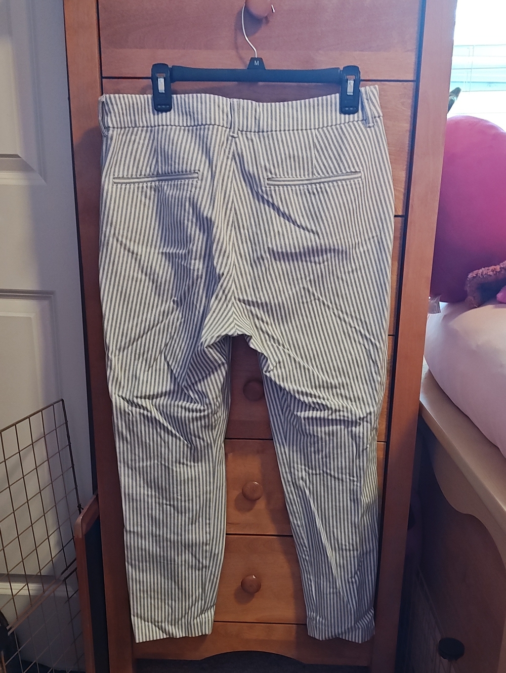 Striped Slim Fit Women’s Dress Pants — White & Navy - Picture 2 of 4